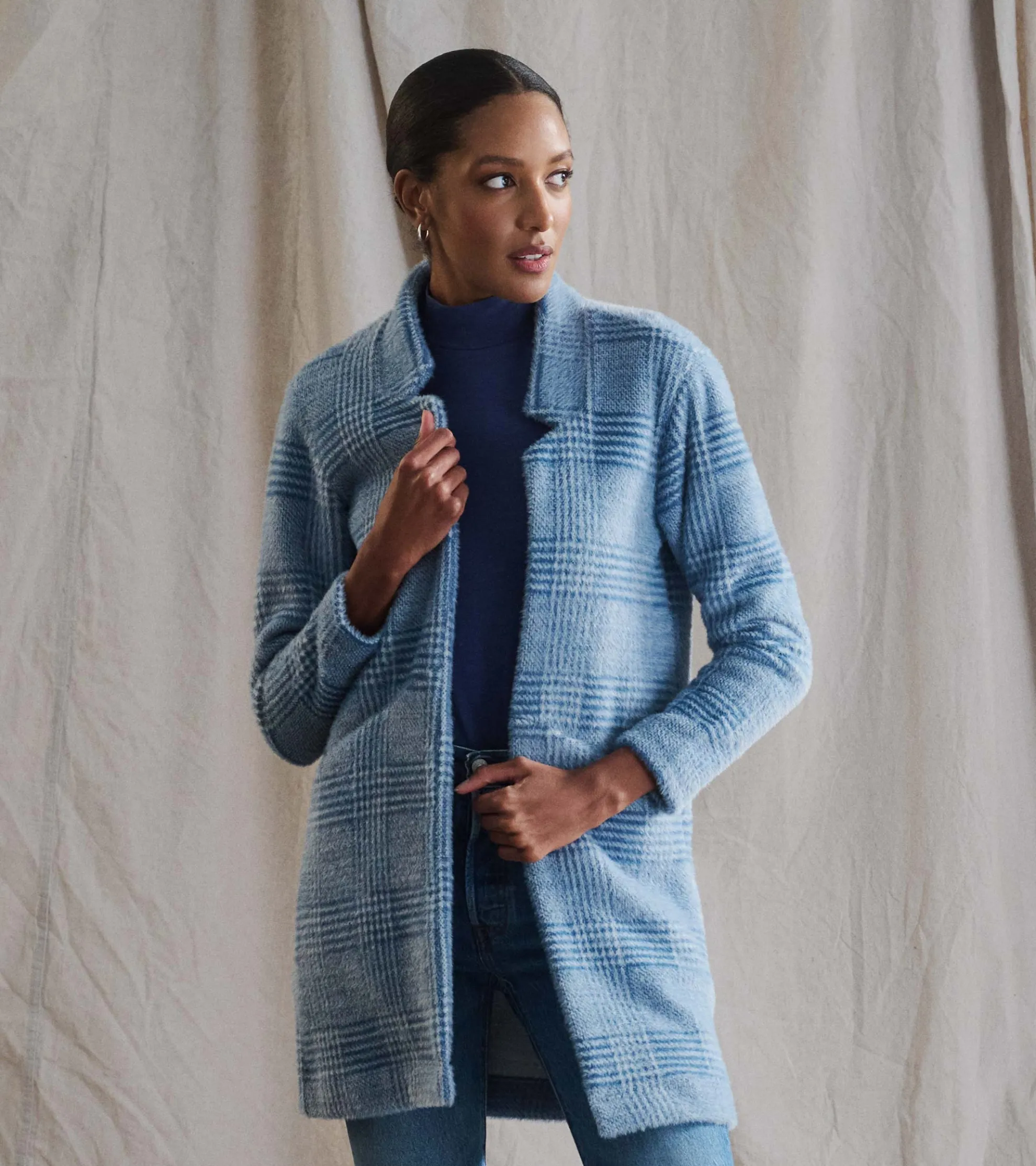 Online Open Front Jacket - Blue Check Women Tops|Outerwear