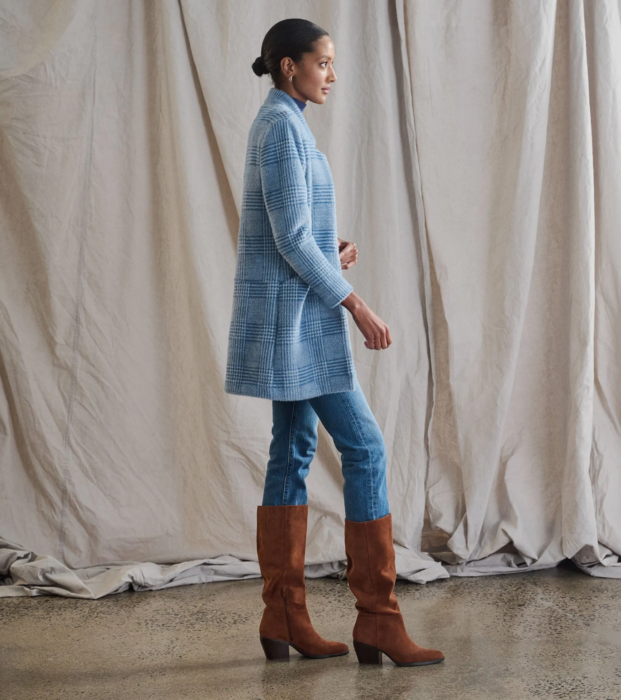 Online Open Front Jacket - Blue Check Women Tops|Outerwear