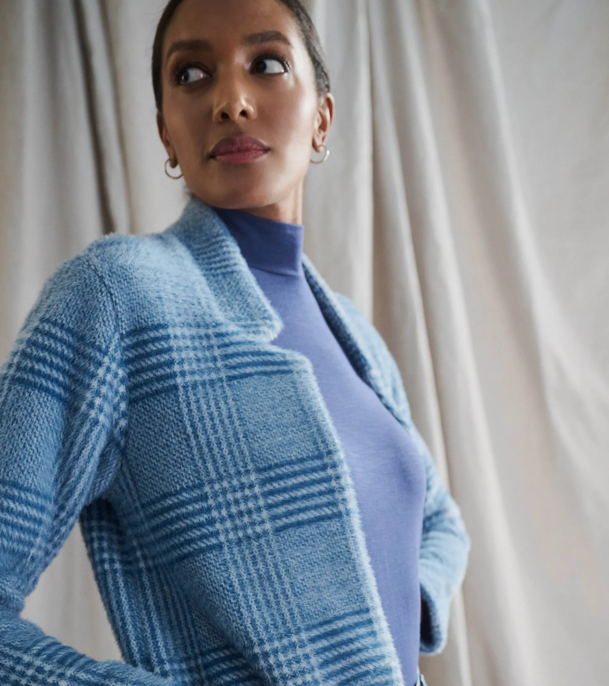 Online Open Front Jacket - Blue Check Women Tops|Outerwear