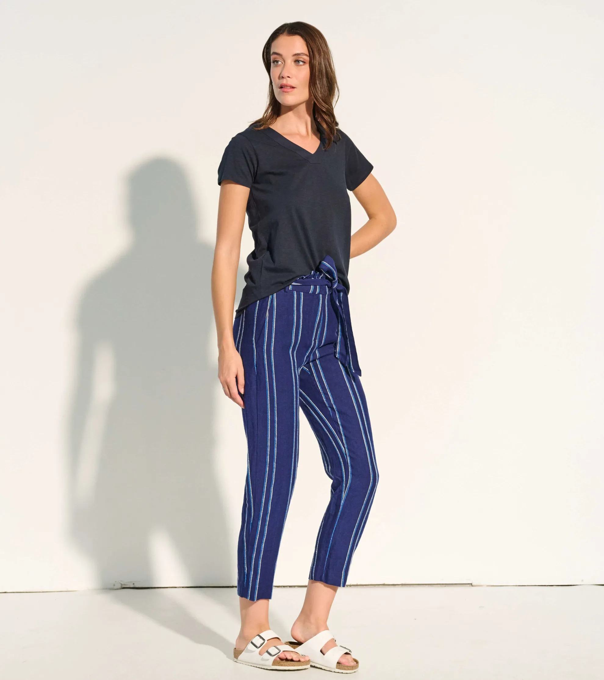 Outlet Paper Bag Pants - Beach Stripes Women Bottoms
