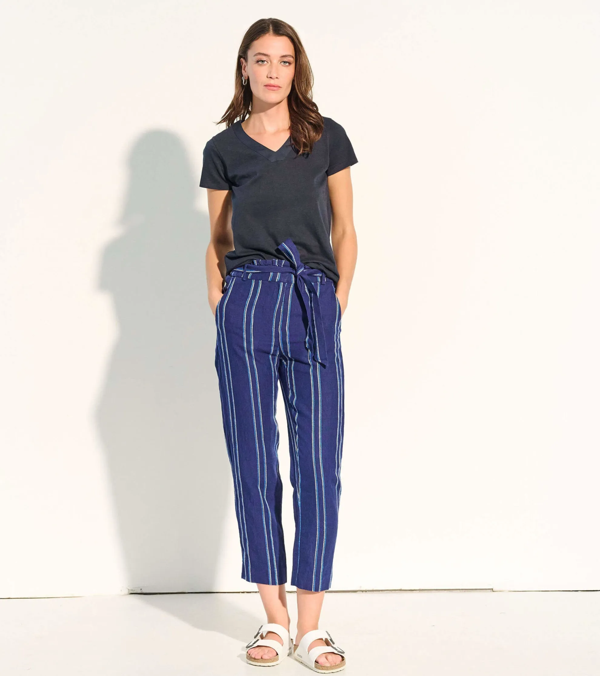 Outlet Paper Bag Pants - Beach Stripes Women Bottoms