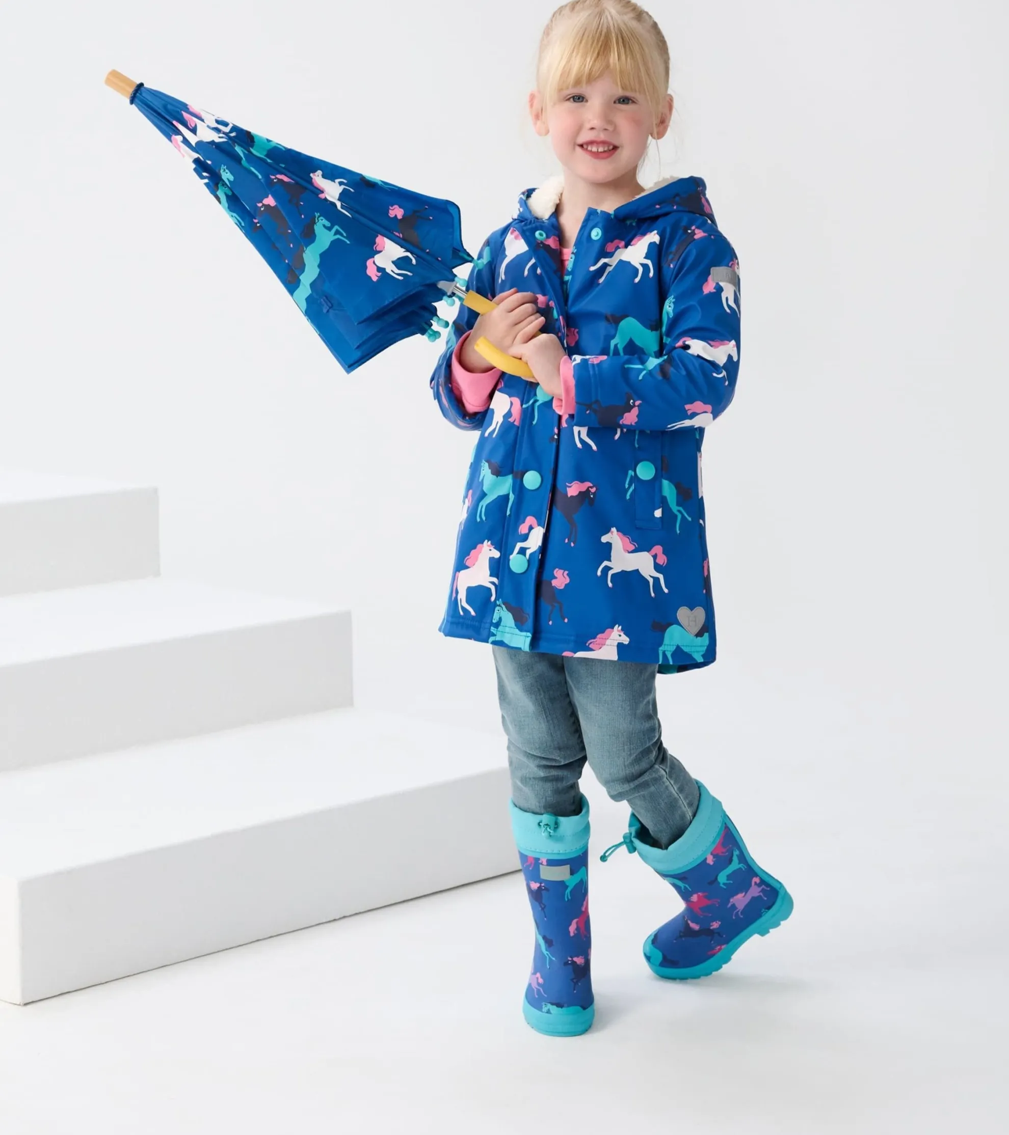 Clearance Prancing Horses Sherpa Lined Kids Rain Boots Rainwear|Rainwear