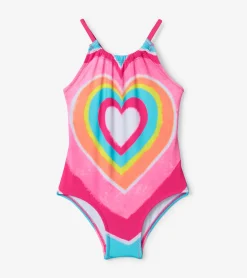 Hot Psychedelic Heart Gather Front Swimsuit Swimwear|Swimwear