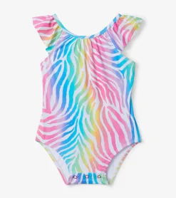 Rainbow Zebra Baby Ruffle Swimsuit Swimwear|Swimwear