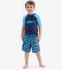 Clearance Shark Stripes Short Sleeve Rashguard BOY Swimwear|Swimwear