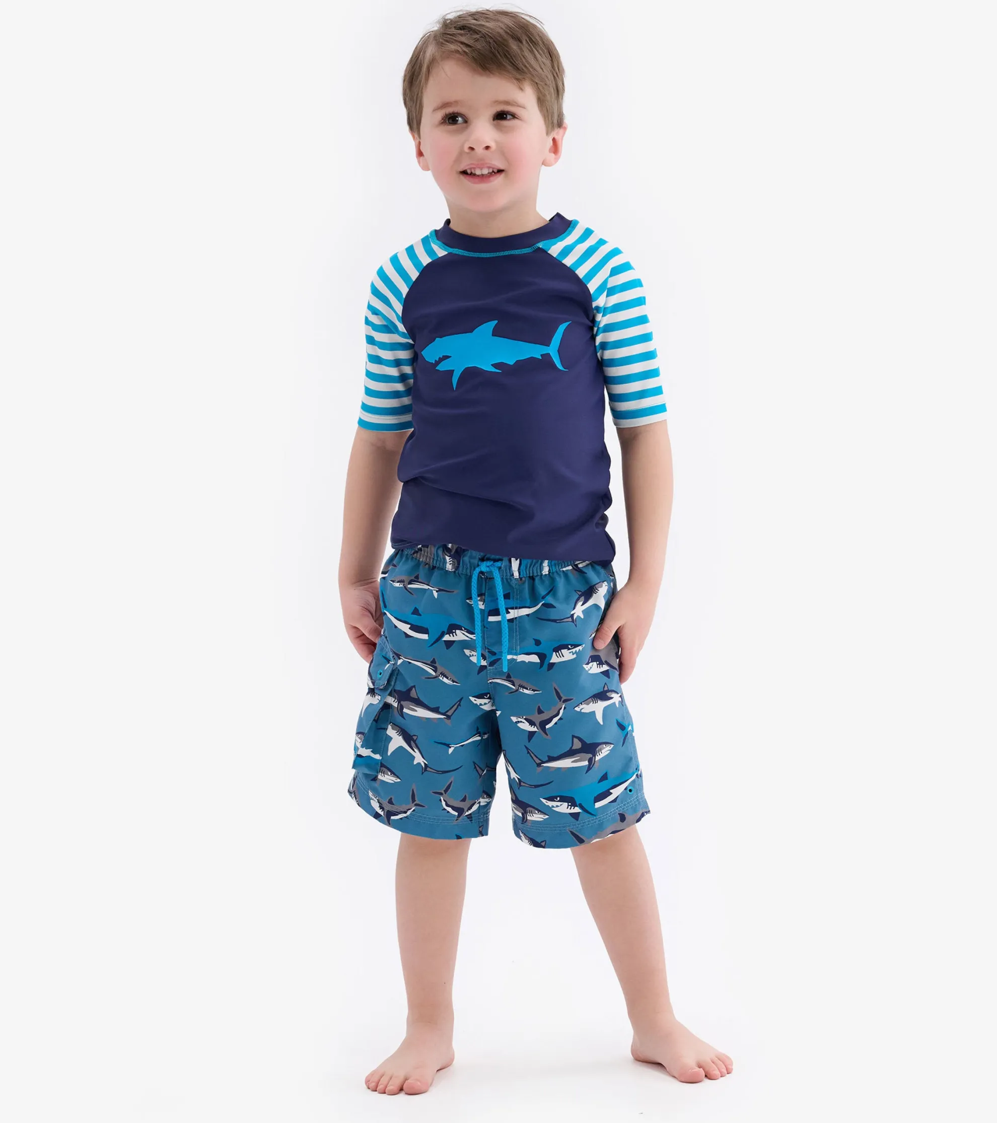 Clearance Shark Stripes Short Sleeve Rashguard BOY Swimwear|Swimwear