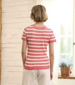 New Simone Knit Tee - Coral Stripes Women Tops