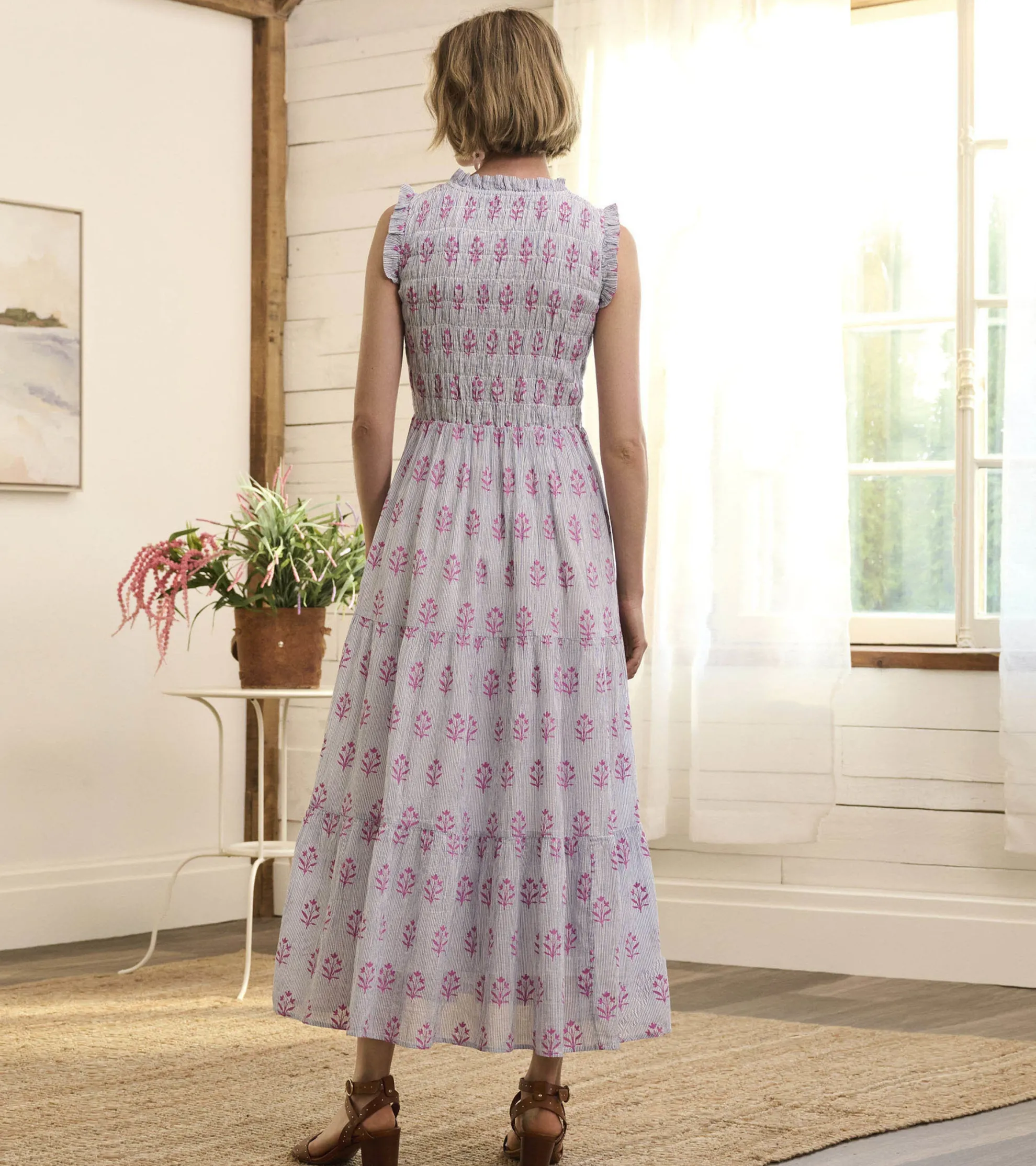 Best Smocked Maxi Dress - Wildflower Seersucker Women Dresses