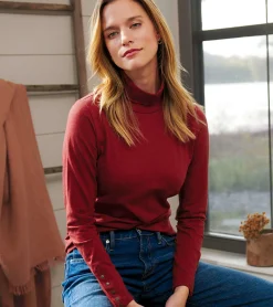 Best Snap Sleeve Turtleneck - Madder Brown Women Tops