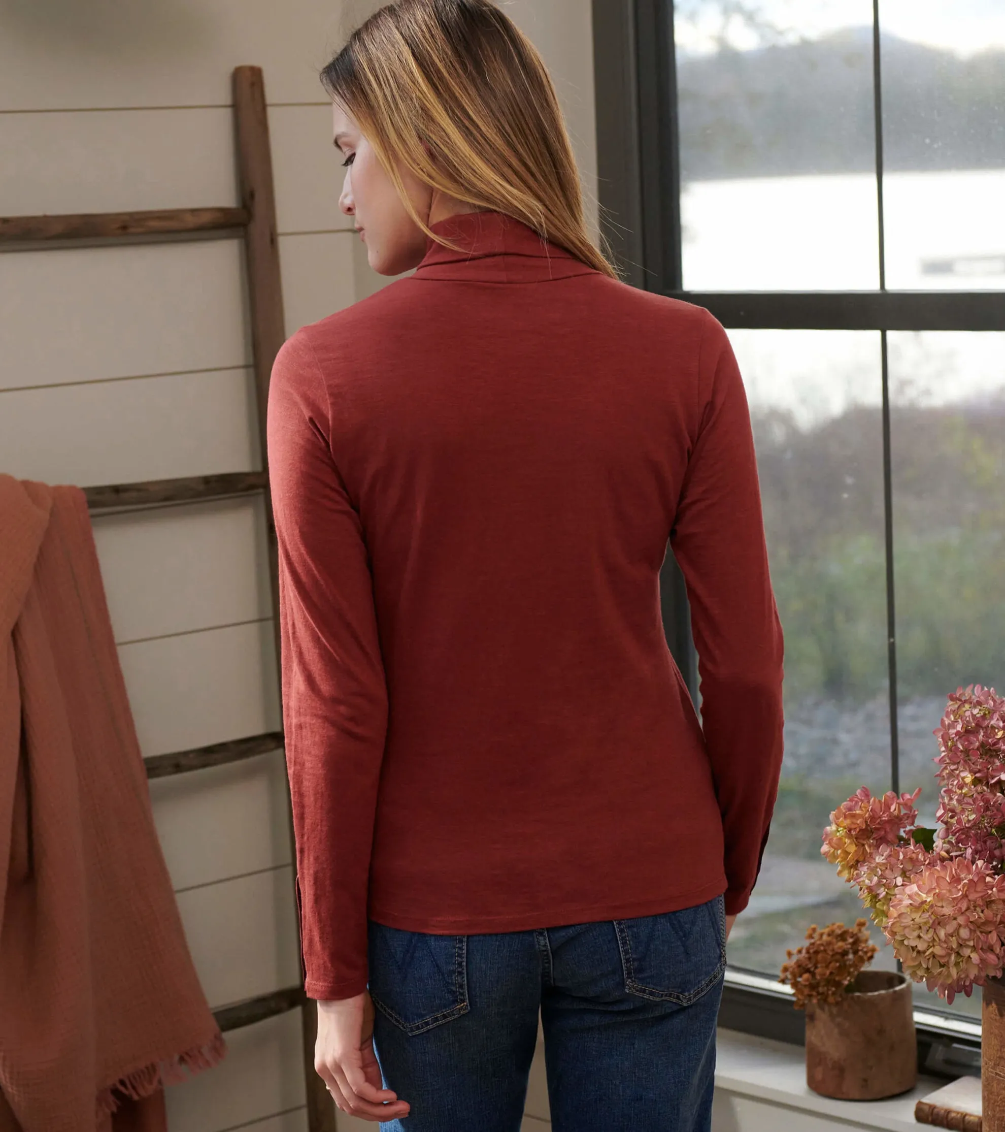 Best Snap Sleeve Turtleneck - Madder Brown Women Tops