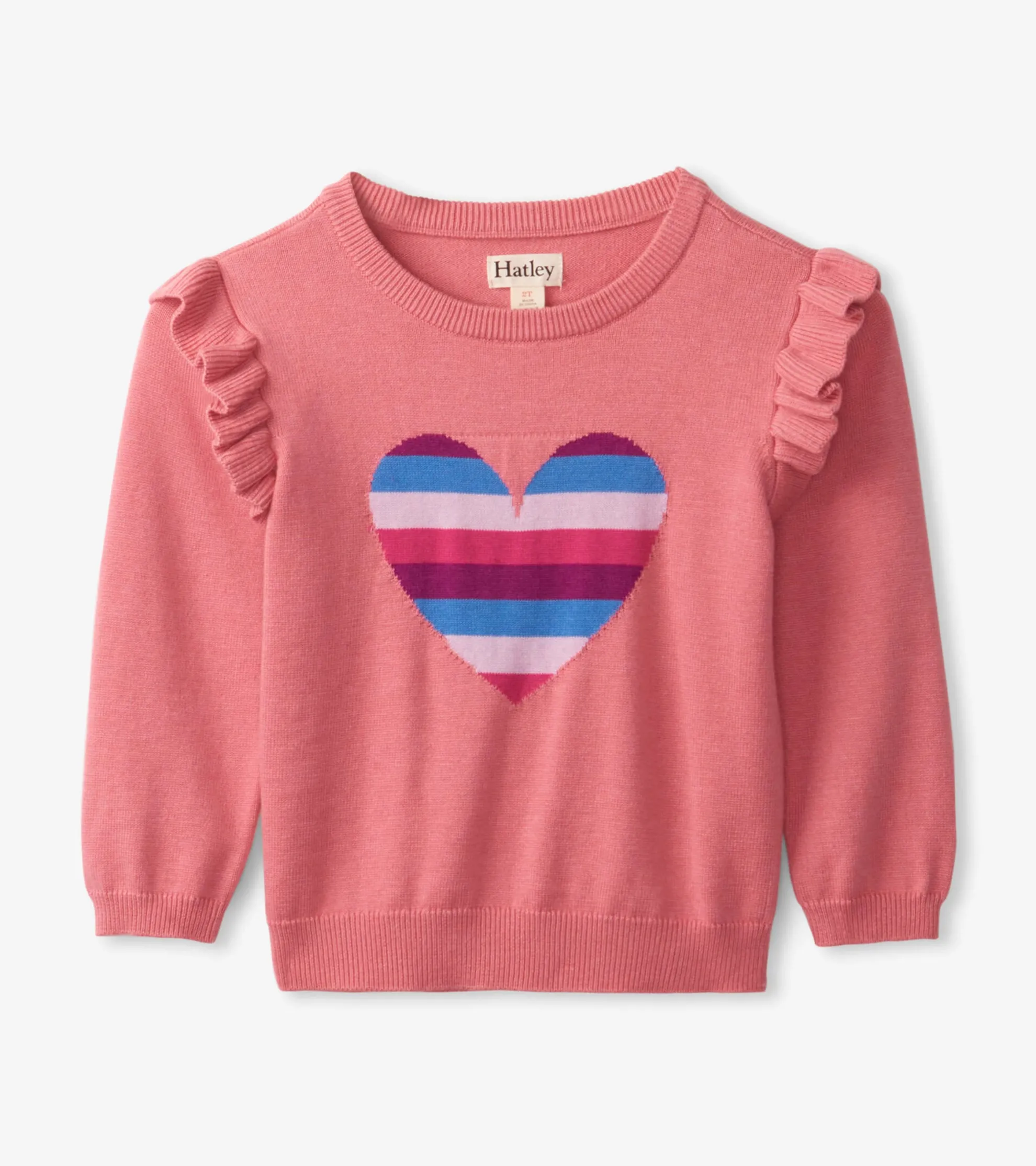 New Striped Heart Ruffle Sleeve Sweater Sweaters