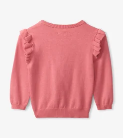 New Striped Heart Ruffle Sleeve Sweater Sweaters