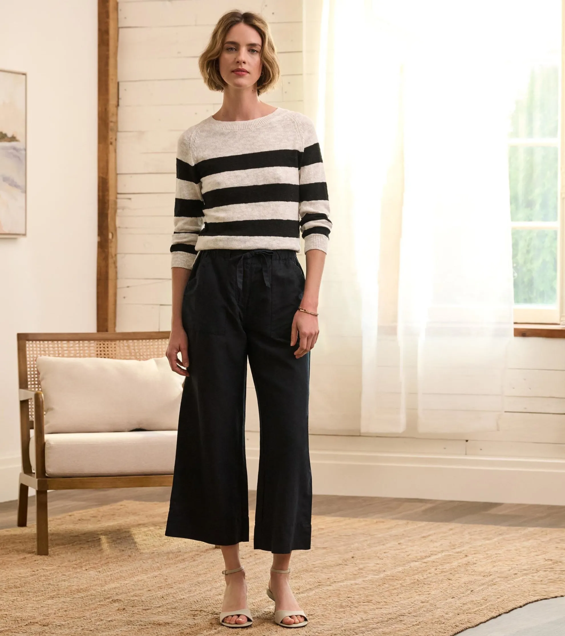 Tie Front Pants - Caviar Linen Women Bottoms